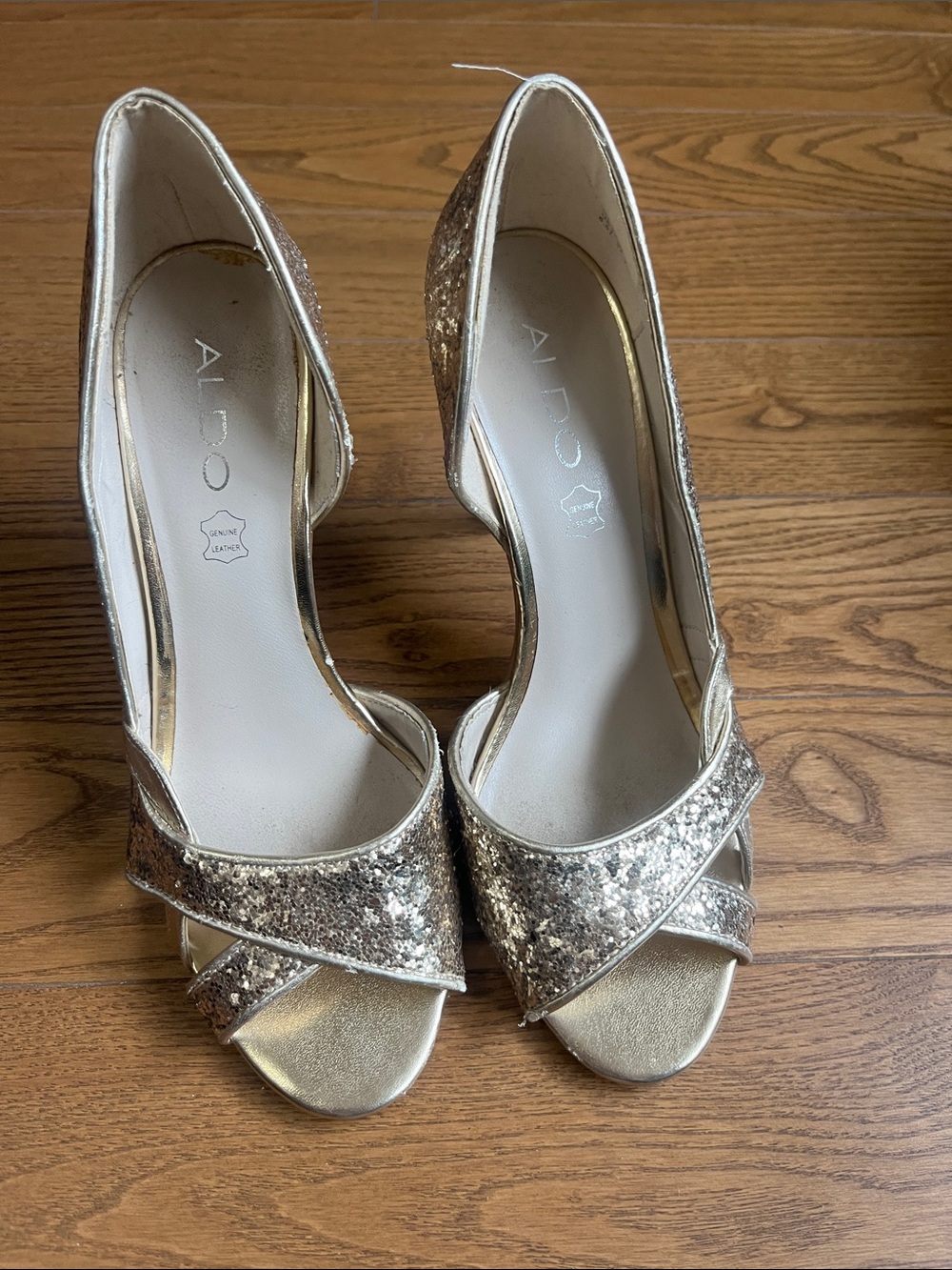 ALDO Women's Glitter Gold Cross-Strap Peep-Toe Heels